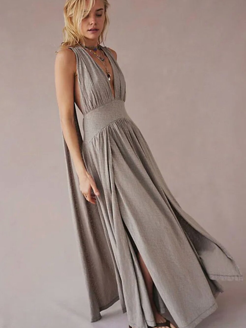 NWOT Free People Selena Boho Taupe Maxi Dress